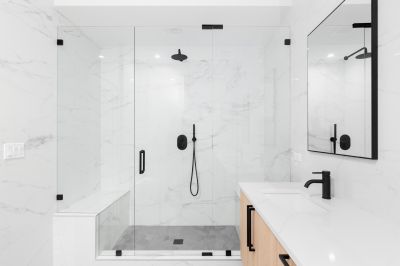Black Frame Shower with Modern Fixtures